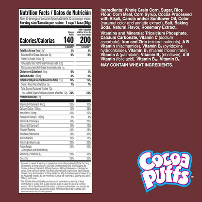Quick Breakfast Cocoa Puffs Cereal, Made with Whole Grain for On-the-Go Families, Mega Size, 25.8 oz