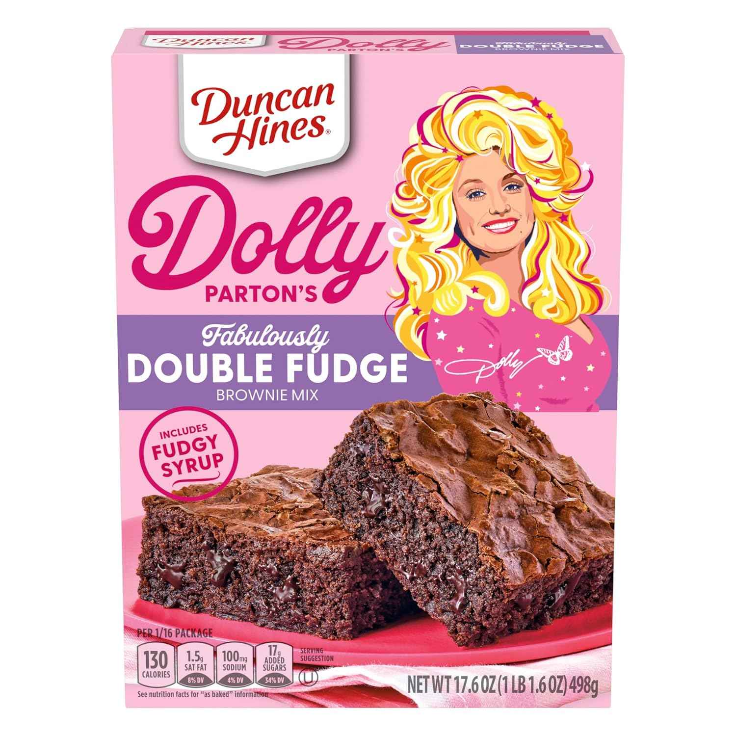 Duncan Hines Dolly Parton Fabulously Double Fudge Brownie Mix – Easy Bake-Along Dessert for Kids' Halloween Parties, 17.6 oz Family Box