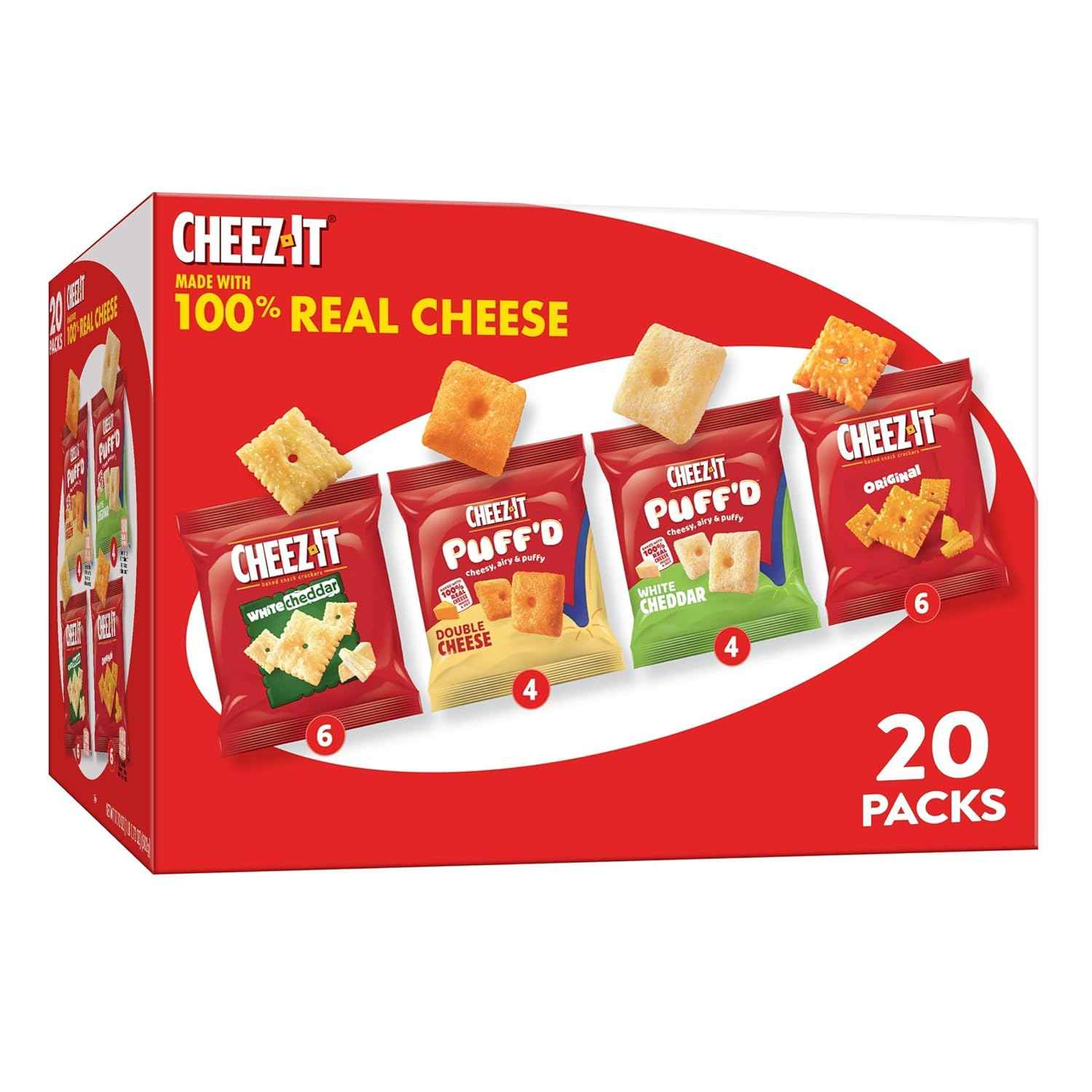 Cheez-It Cheese Crackers, Baked Snack Crackers, Shareable Workplace Snack for Conference Rooms, 17.72oz Box (20 Pouches)