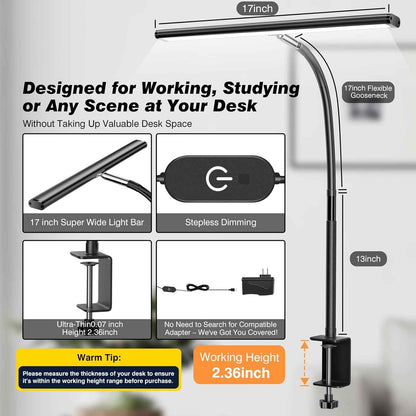 Minimalist Desk Lamp – Slim LED Monitor Light in Neutral Gray, Stepless Dimming Home Office Fixture
