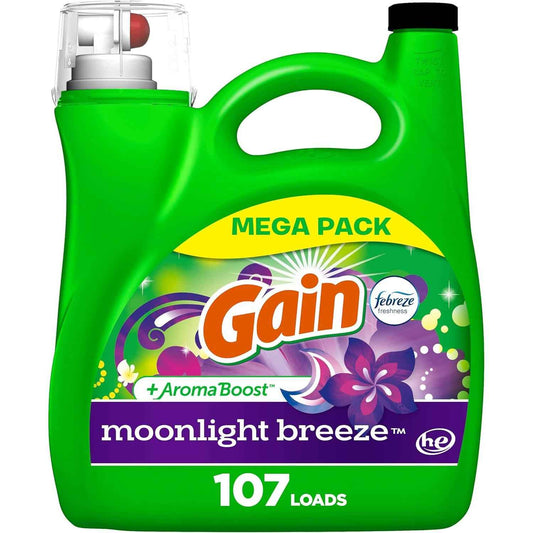 Gain Liquid Laundry Detergent, Moonlight Breeze Scent – HE Compatible Family Laundry Wash for Nursery Bedding and Playroom Linens, 177 fl oz, 134 Loads