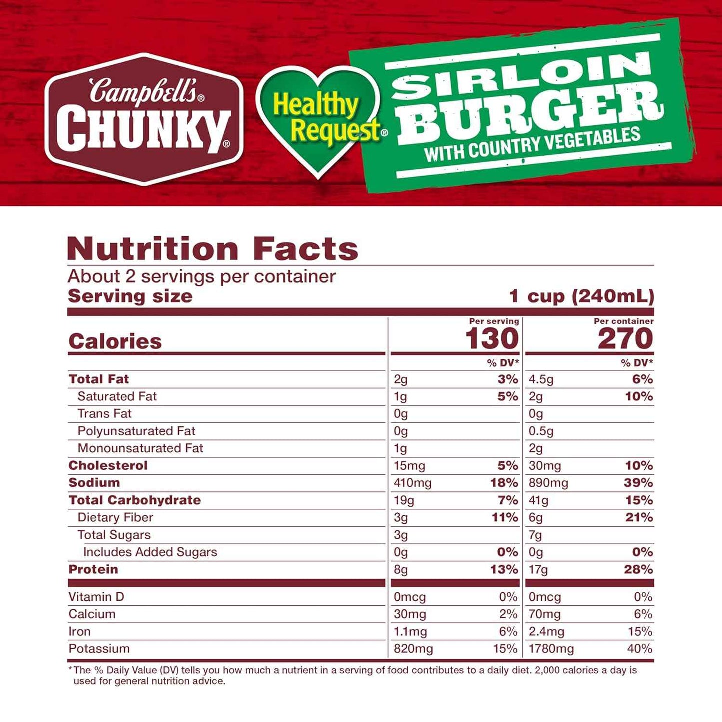 Campbell's Healthy Request Beef Sirloin Vegetable Soup – Quick 5-Minute Office Lunch with Pull-Tab Lid and 17g Protein