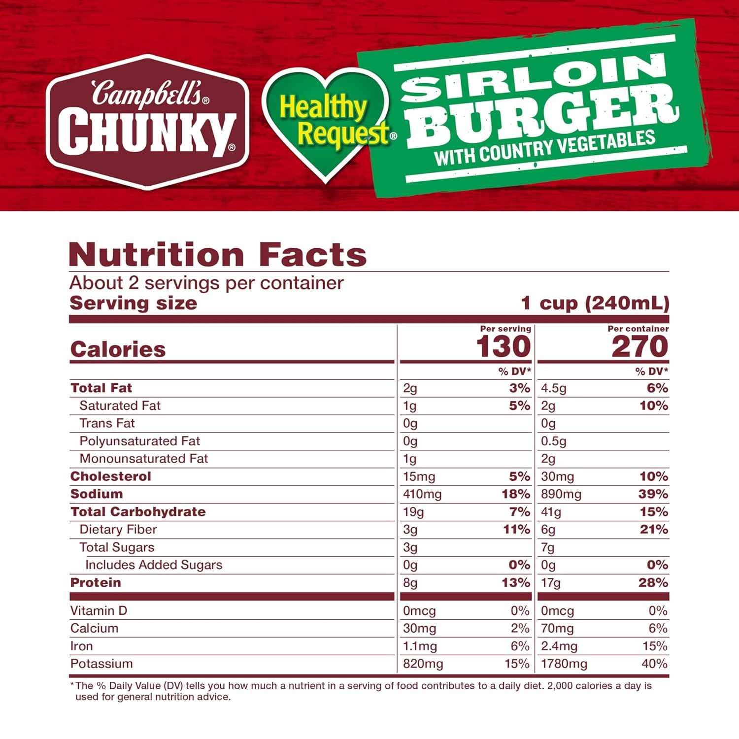 Campbell's Healthy Request Beef Sirloin Vegetable Soup – Quick 5-Minute Office Lunch with Pull-Tab Lid and 17g Protein
