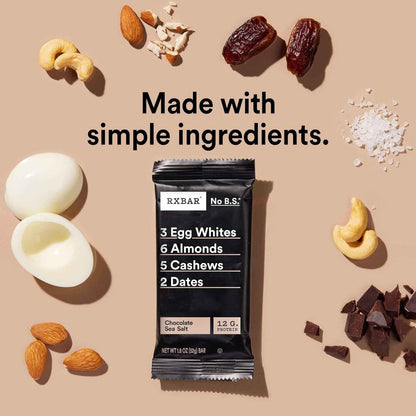 RXBAR Chocolate Sea Salt Protein Bars – 12g Protein Desk Snack for Office Focus and Afternoon Productivity, 10 Count