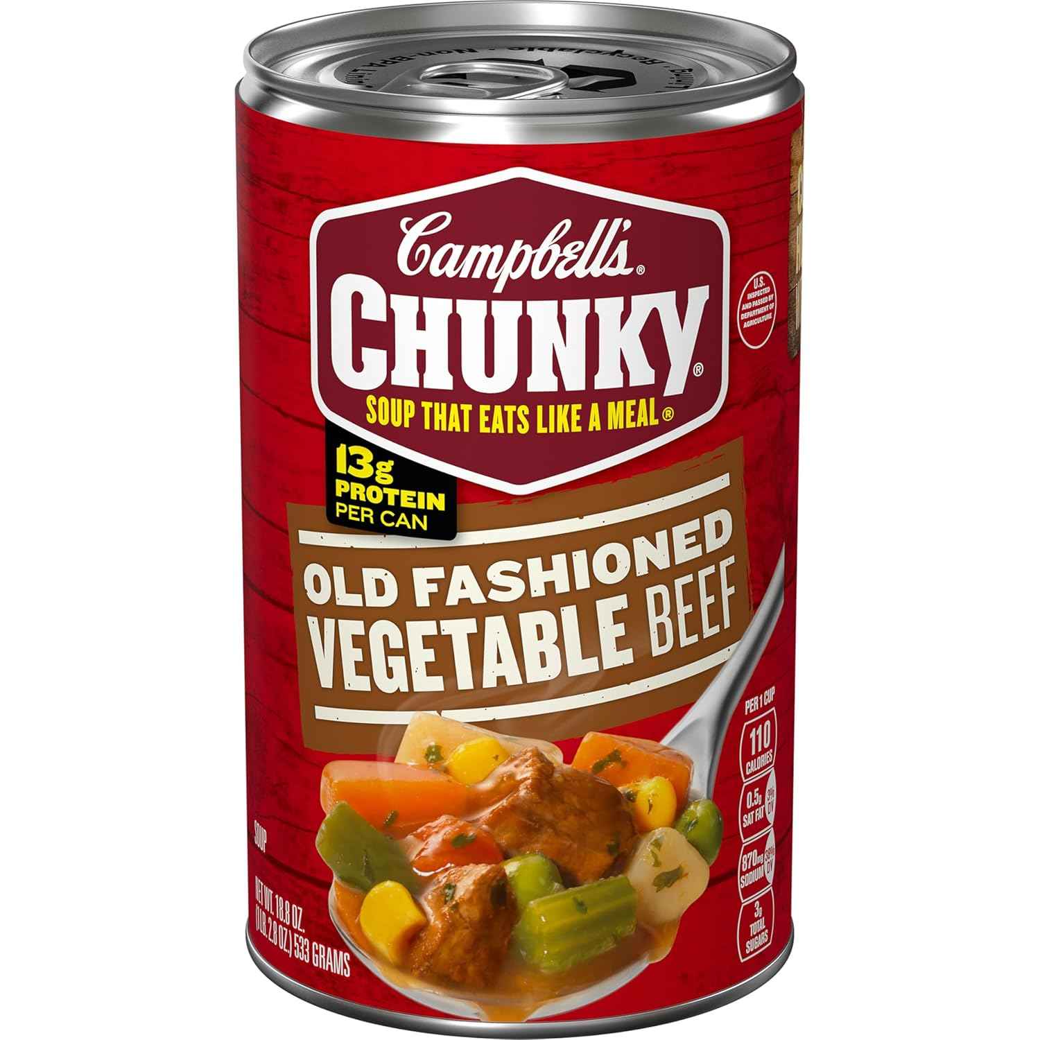 Campbell's Chunky Vegetable Beef Soup, 18.8 Oz Can – Microwaveable Office Lunch Between Meetings, 15g Protein