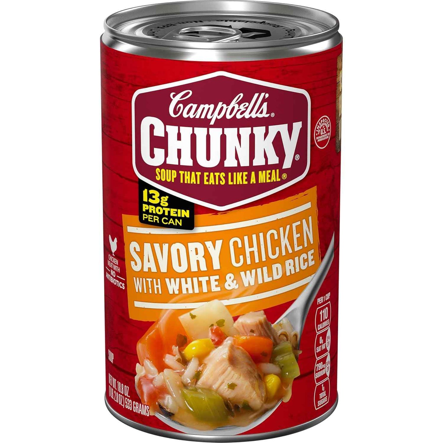 Campbell's Chunky Chicken Rice Soup – Comforting Mindful Lunch with 13g Protein for Wellness Routines, 18.8 Oz Can