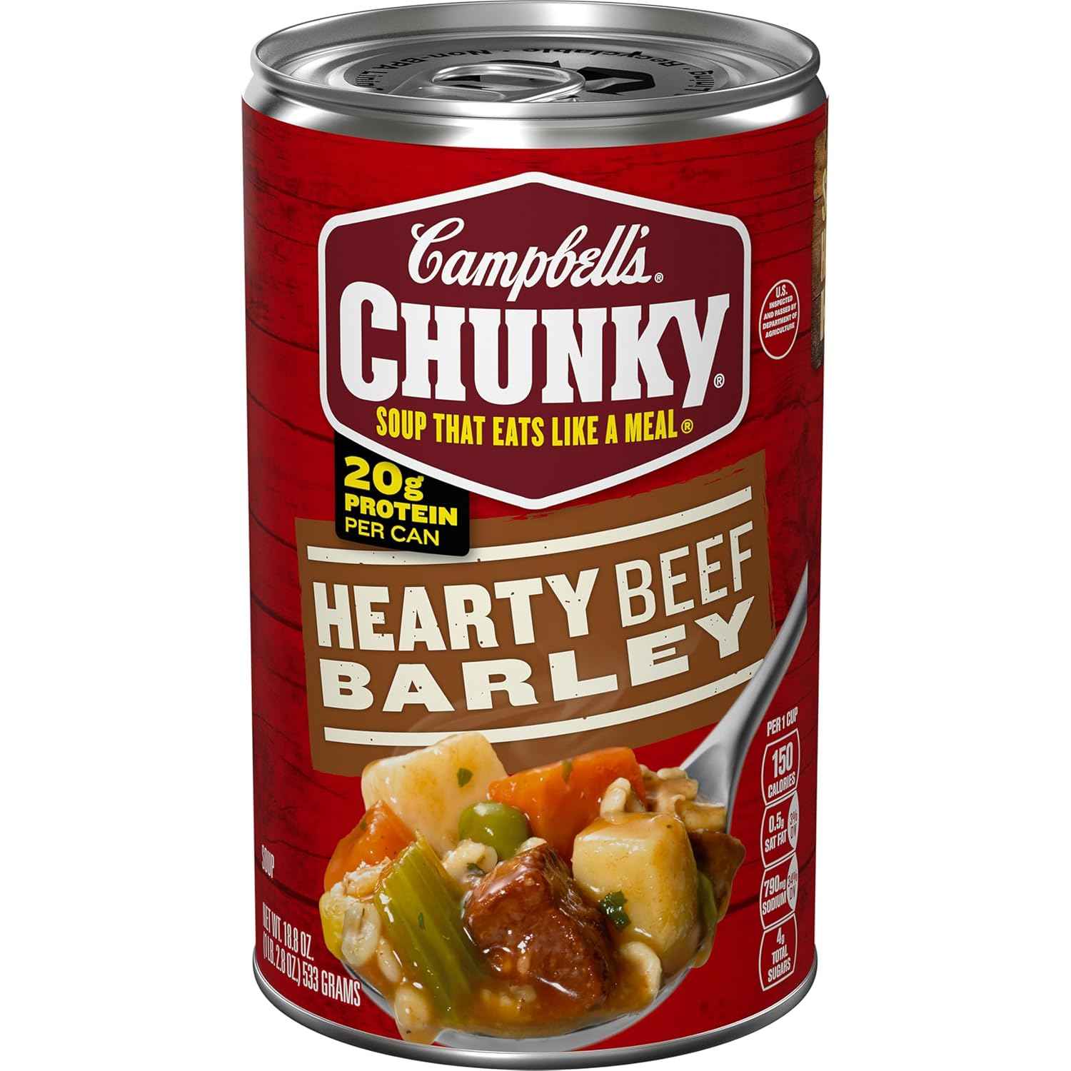 Campbell's Chunky Hearty Beef and Barley Soup, 18.8 Oz Can – Fast Heat-and-Eat Lunch for Office Breaks
