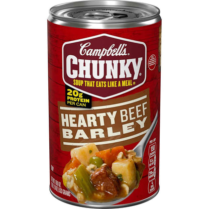 Campbell's Chunky Hearty Beef and Barley Soup, 18.8 Oz Can – Fast Heat-and-Eat Lunch for Office Breaks