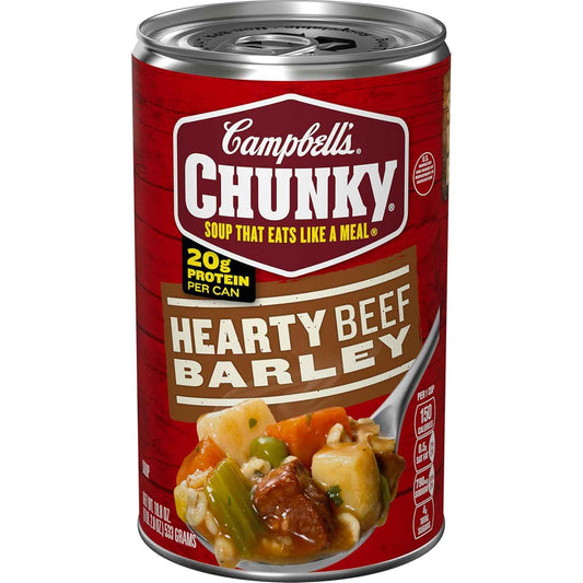 Campbell's Chunky Hearty Beef and Barley Soup, 18.8 Oz Can – Fast Heat-and-Eat Lunch for Office Breaks