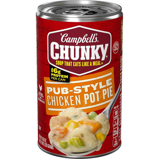 Campbell's Chunky Pub-Style Chicken Pot Pie Soup, 18.8 oz Can – 16g Protein Power Lunch for Busy Commuters Between Meetings