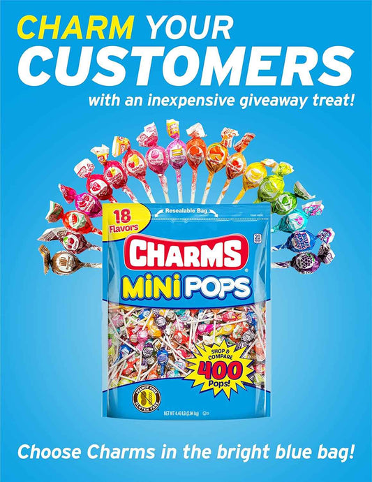 Tootsie Roll Charms Mini Pops – Low-Calorie 20-Calorie Lollipops for Portion-Controlled Snacking and Mindful Treat Moments, 400 Count