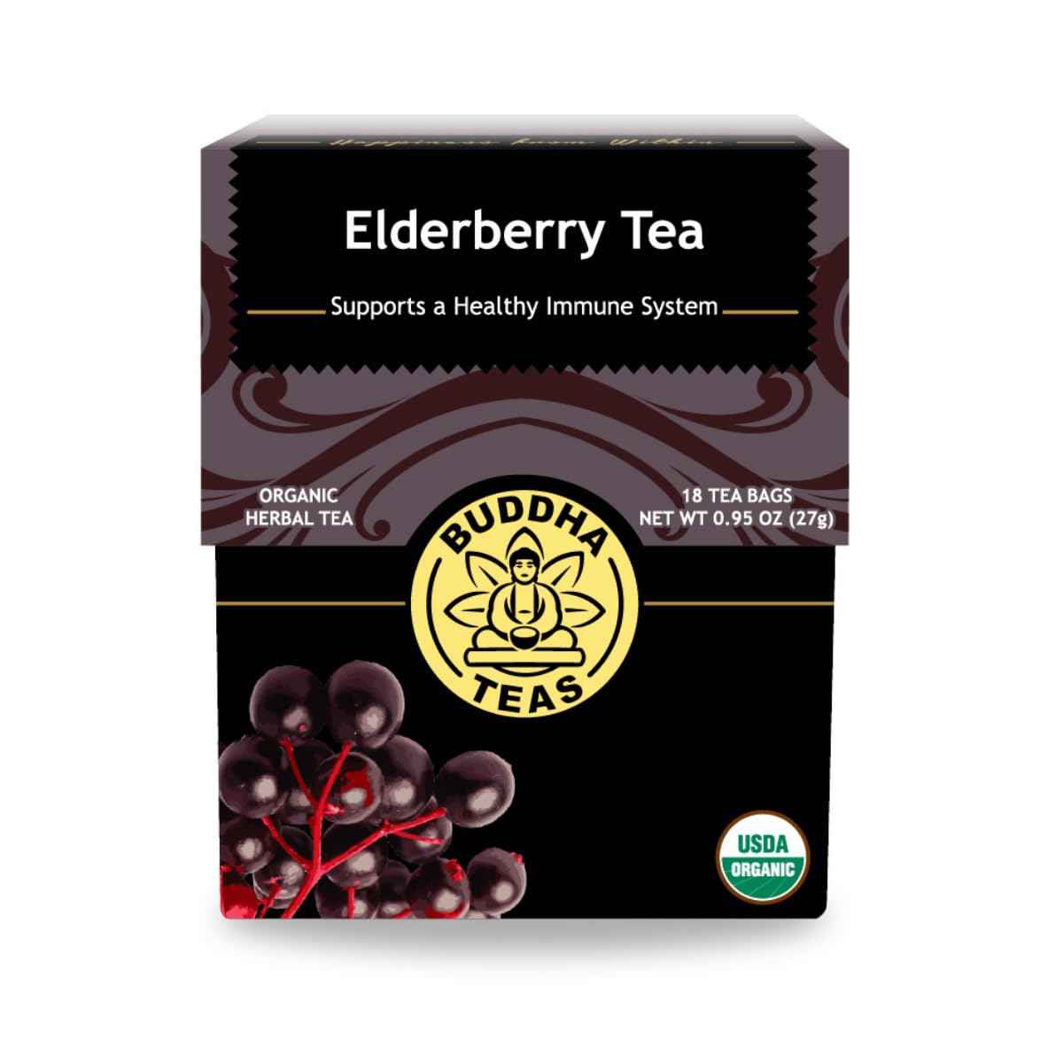 Buddha Teas Elderberry Tea Bags – Antioxidant-Rich Bedtime Brew for Cold & Flu Season Self-Care