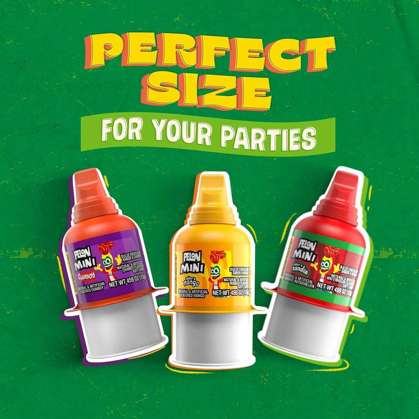 Pelon Pelo Rico Mini Assorted Candy Squeezable Bottles – Safe Party Favor for Kids Birthday Goodie Bags, Watermelon Mango Chamoy Variety