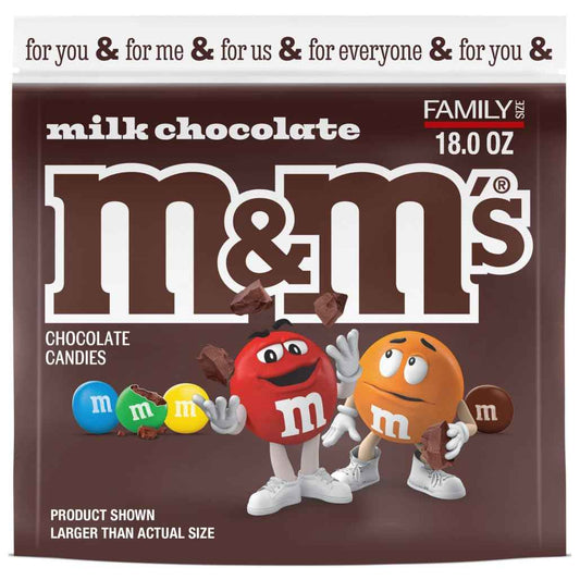 M&M'S Milk Chocolate Candy for Kids – Family Size 18 oz Resealable Bag for Lunch Boxes and Snack Time