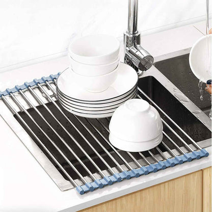 MECHEER Roll-Up Sink Drying Rack – Minimalist Kitchen Counter Organizer for Dishes and Produce