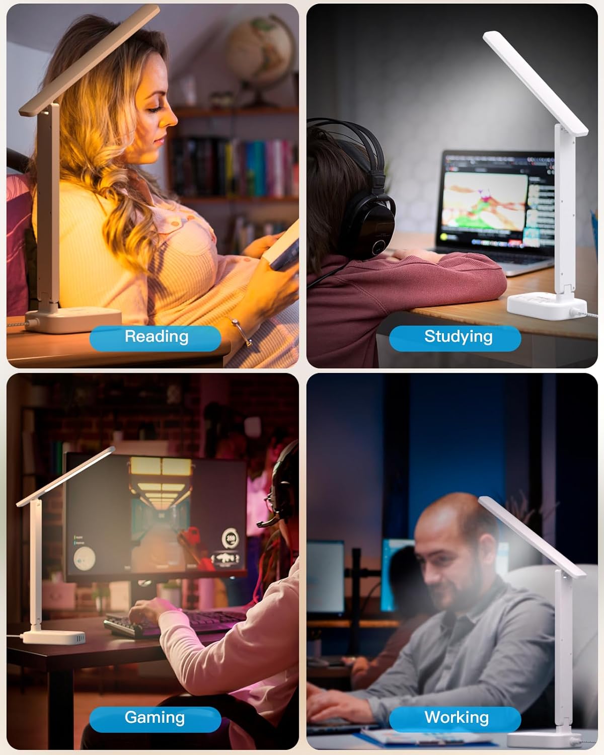 180° adjustable lamp head and 90° foldable lamp arm for flexible positioning