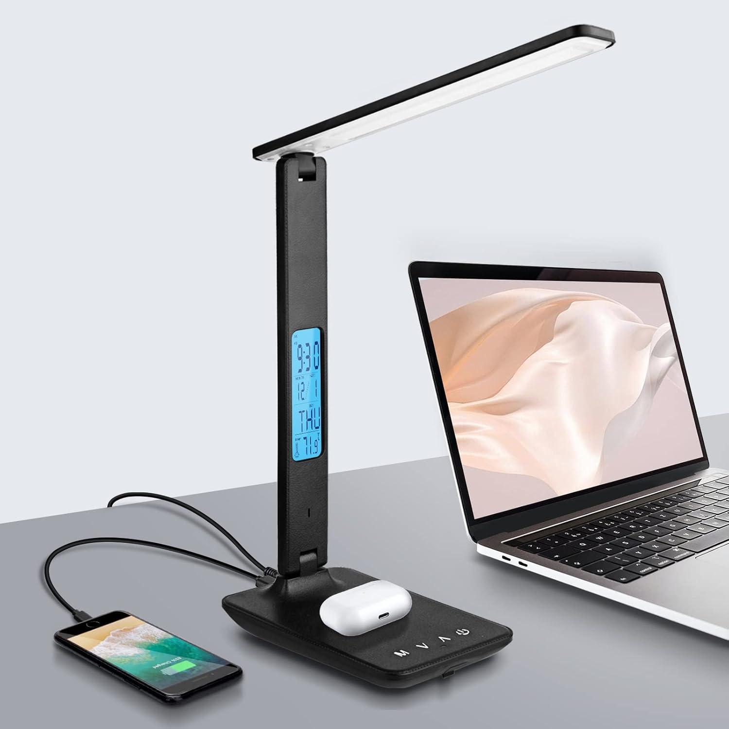 180-degree flexible arm and 90-degree rotating base axis with foldable design