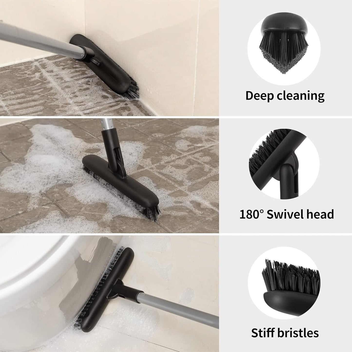 180-degree maneuverable swivel head for angled cleaning in tight spaces