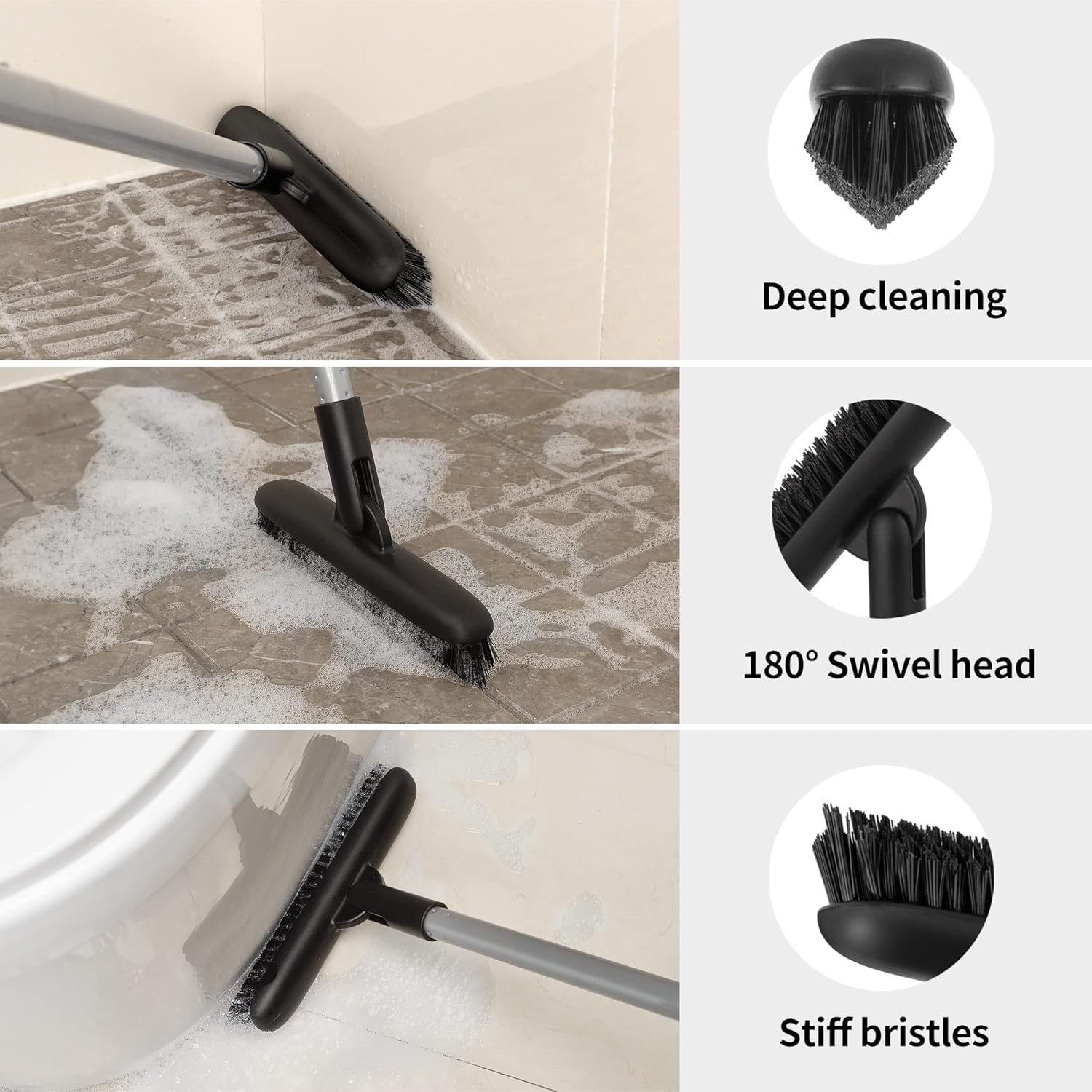 180-degree maneuverable swivel head for angled cleaning in tight spaces