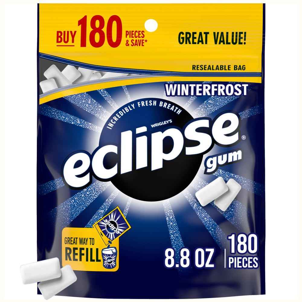 ECLIPSE Winterfrost Sugar Free Chewing Gum – Resealable Travel Pack for Rideshare Drivers and Passenger Comfort