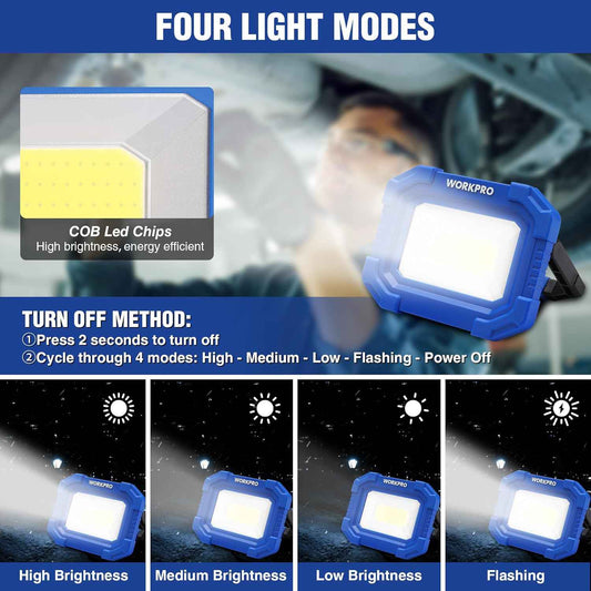 WORKPRO Emergency LED Work Light – Rechargeable Floodlight with Power Bank for Power Outages, 2 Pack