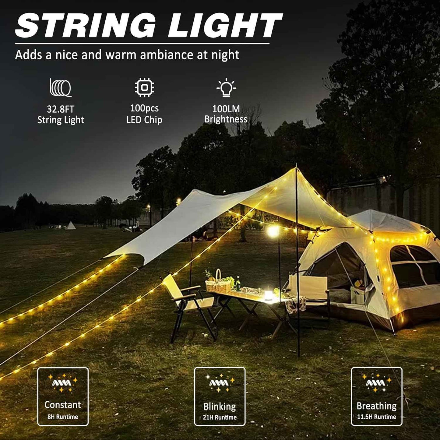 DIBMS Hanging Fairy Lights and Lamp Combo – Ambient Decor for Balcony, Porch, Reading Nook and Indoor Retreats