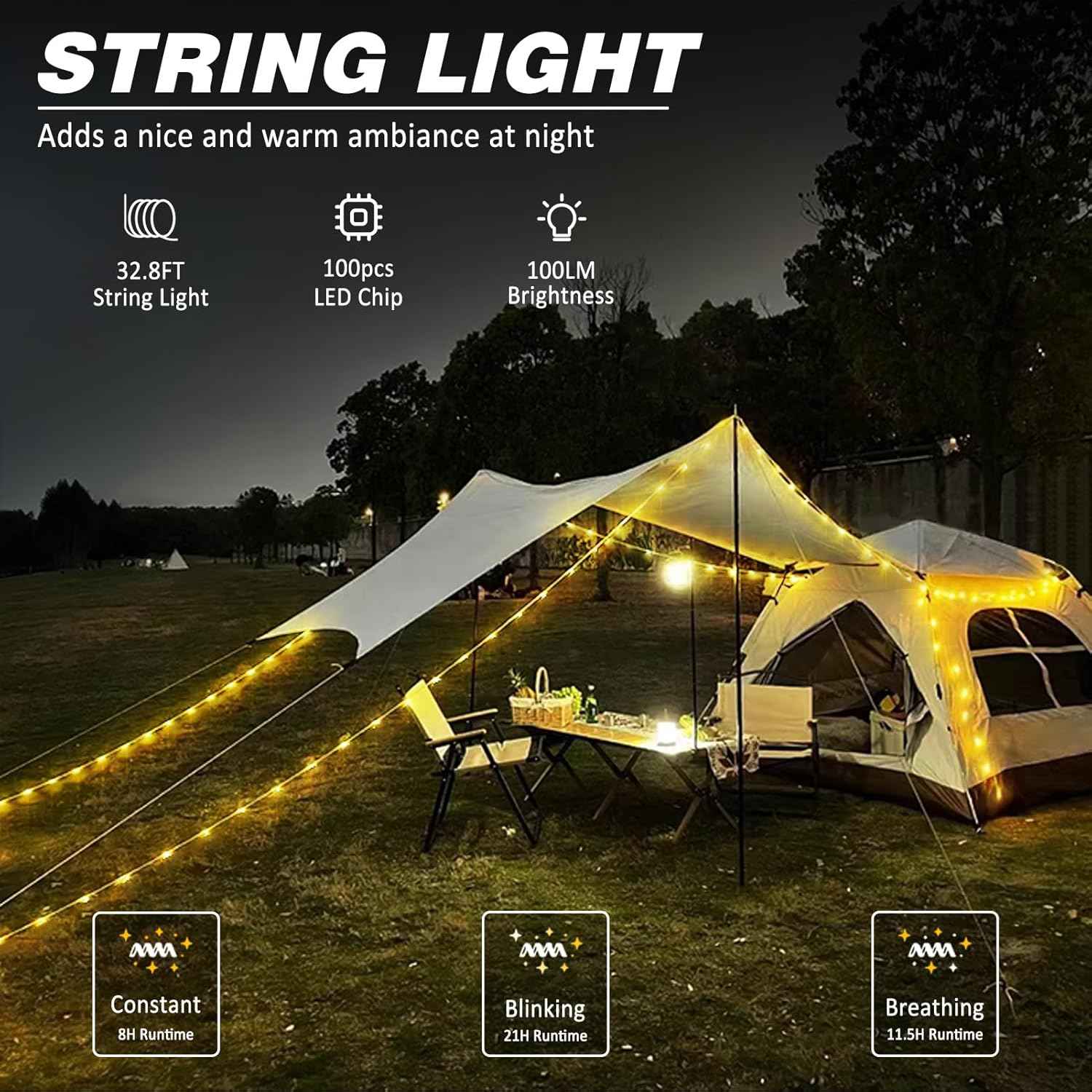 DIBMS Hanging Fairy Lights and Lamp Combo – Ambient Decor for Balcony, Porch, Reading Nook and Indoor Retreats