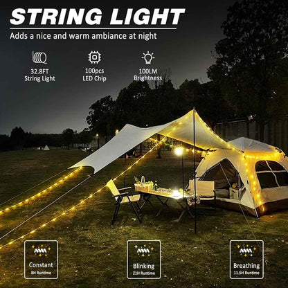DIBMS Hanging Fairy Lights and Lamp Combo – Ambient Decor for Balcony, Porch, Reading Nook and Indoor Retreats