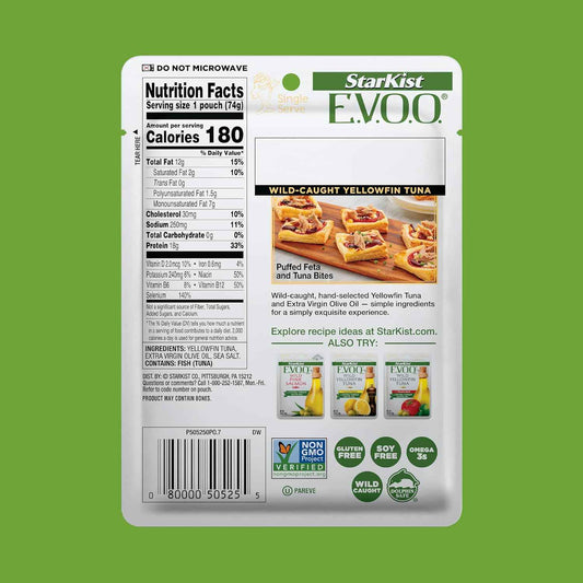 StarKist E.V.O.O. Yellowfin Tuna Pouch – No-Prep Office Lunch Straight from the Pouch, 2.6 oz Single Serve