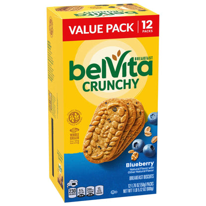 belVita Blueberry Breakfast Biscuits – Road Trip Snack, 12 Packs for Steady Energy on Long Drives