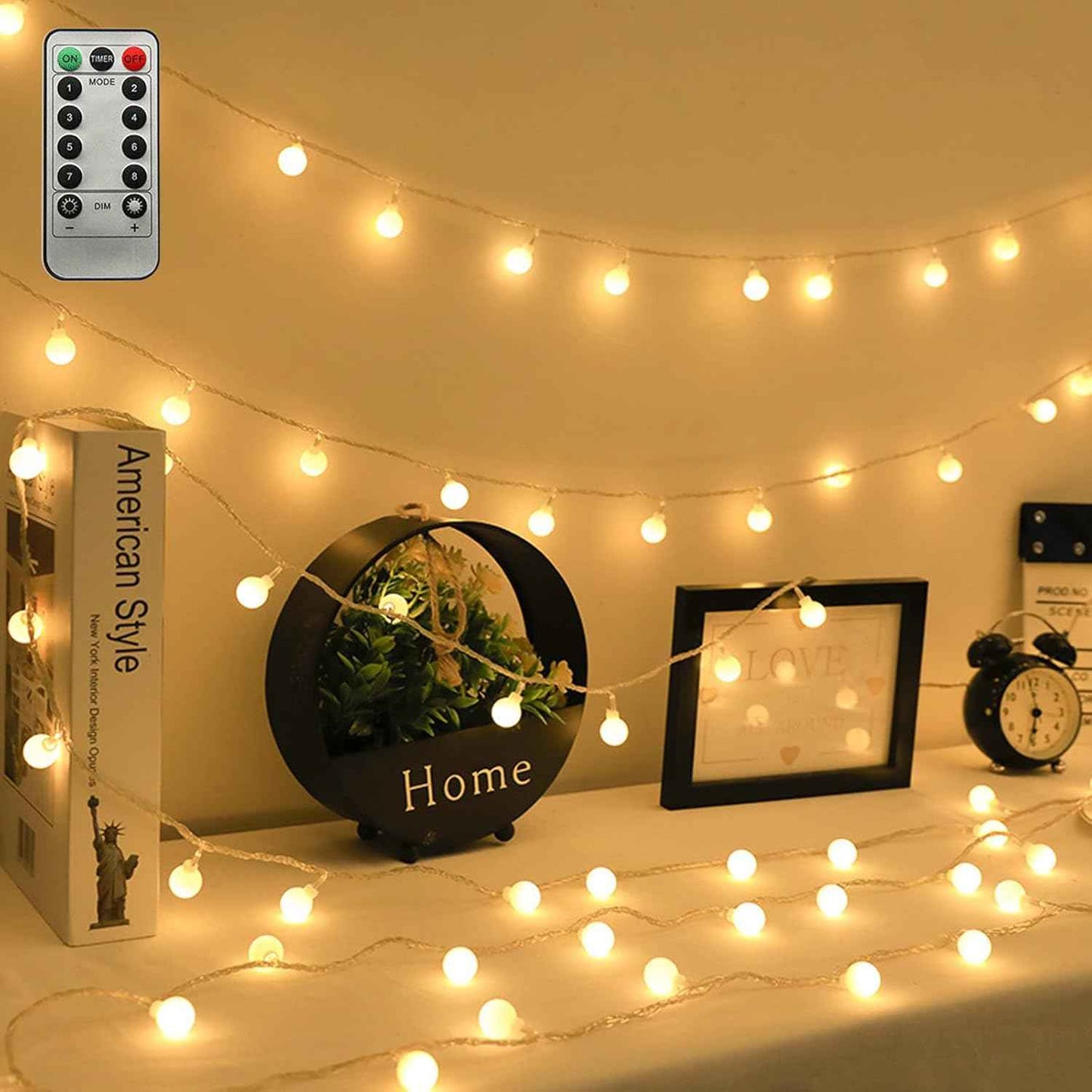 ZIMINGU LED Ball String Lights – Thoughtful Housewarming Gift for Women and Mom, Cozy Warm White Bedroom Fairy Lights with Remote
