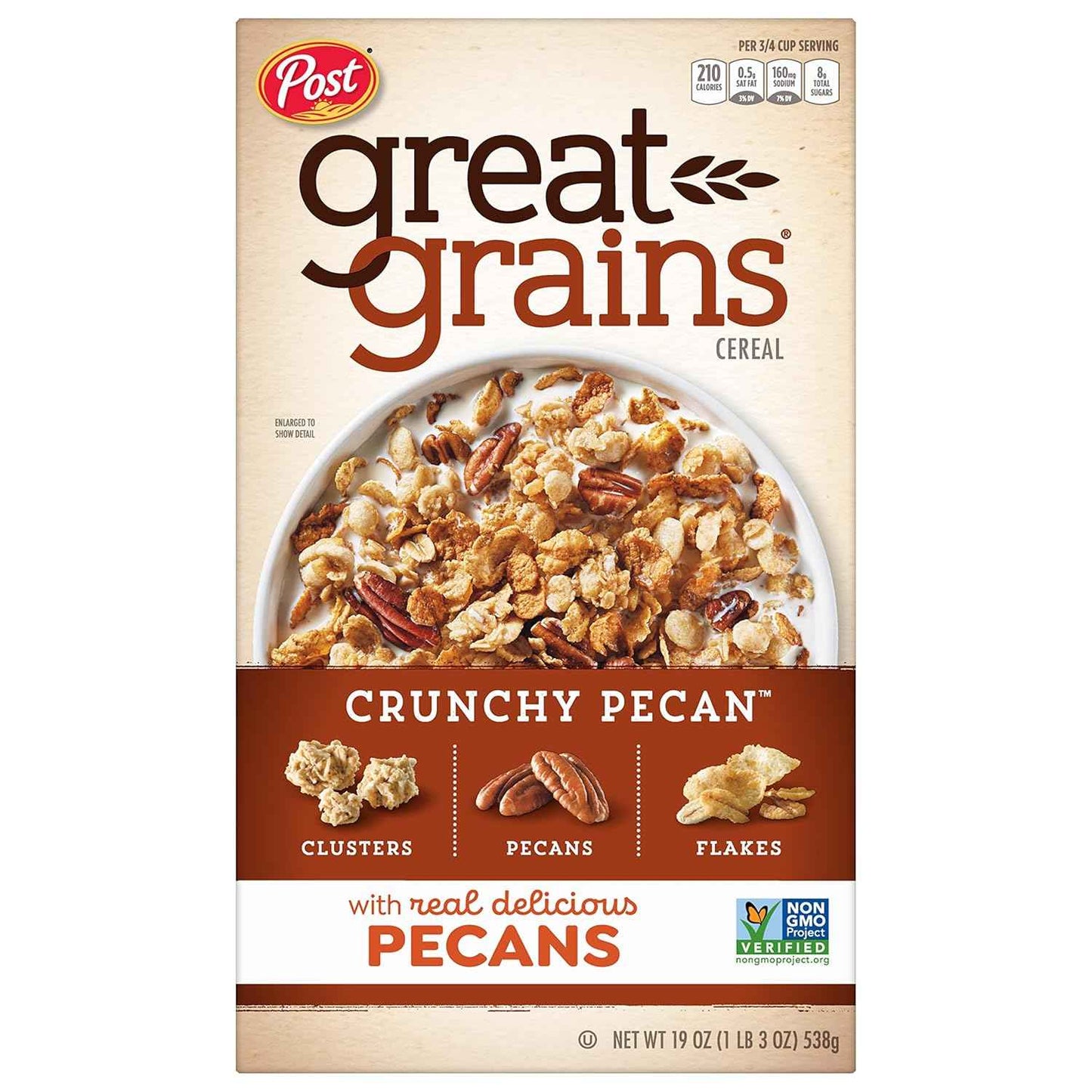 Great Grains Crunchy Pecan Cereal – Non-GMO Whole Grain Breakfast for a Fiber-Rich Wellness Start, 19 Ounce