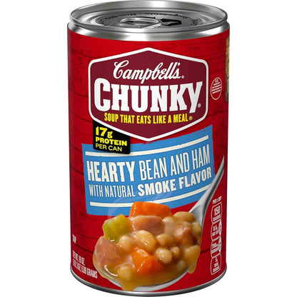Campbell's Chunky Soup Hearty Bean with Ham 19 oz Can - Microwavable Lunch for Busy Office Breaks