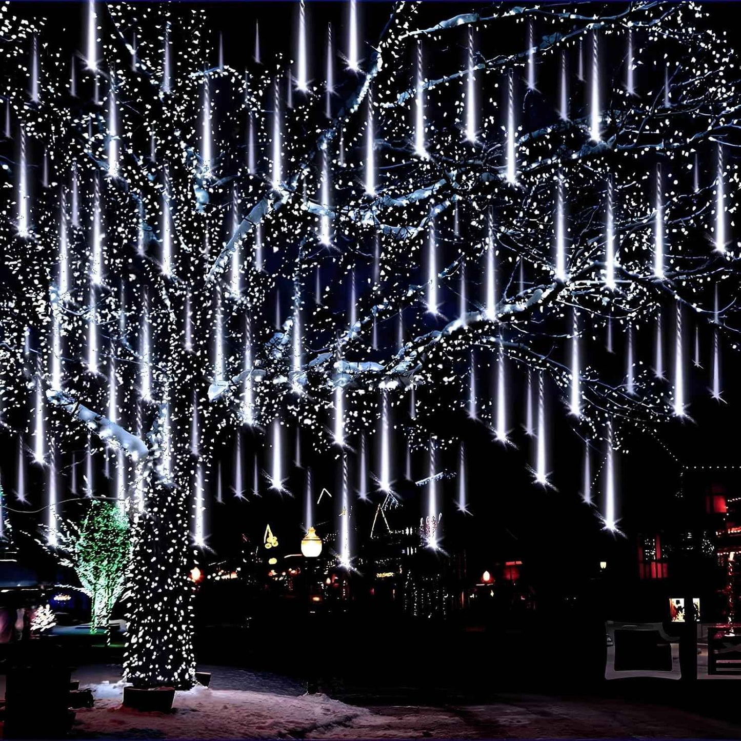 Aukora Meteor Shower Lights 192 LED Cascading Rain Light for Christmas Gift, Housewarming, and Holiday Present