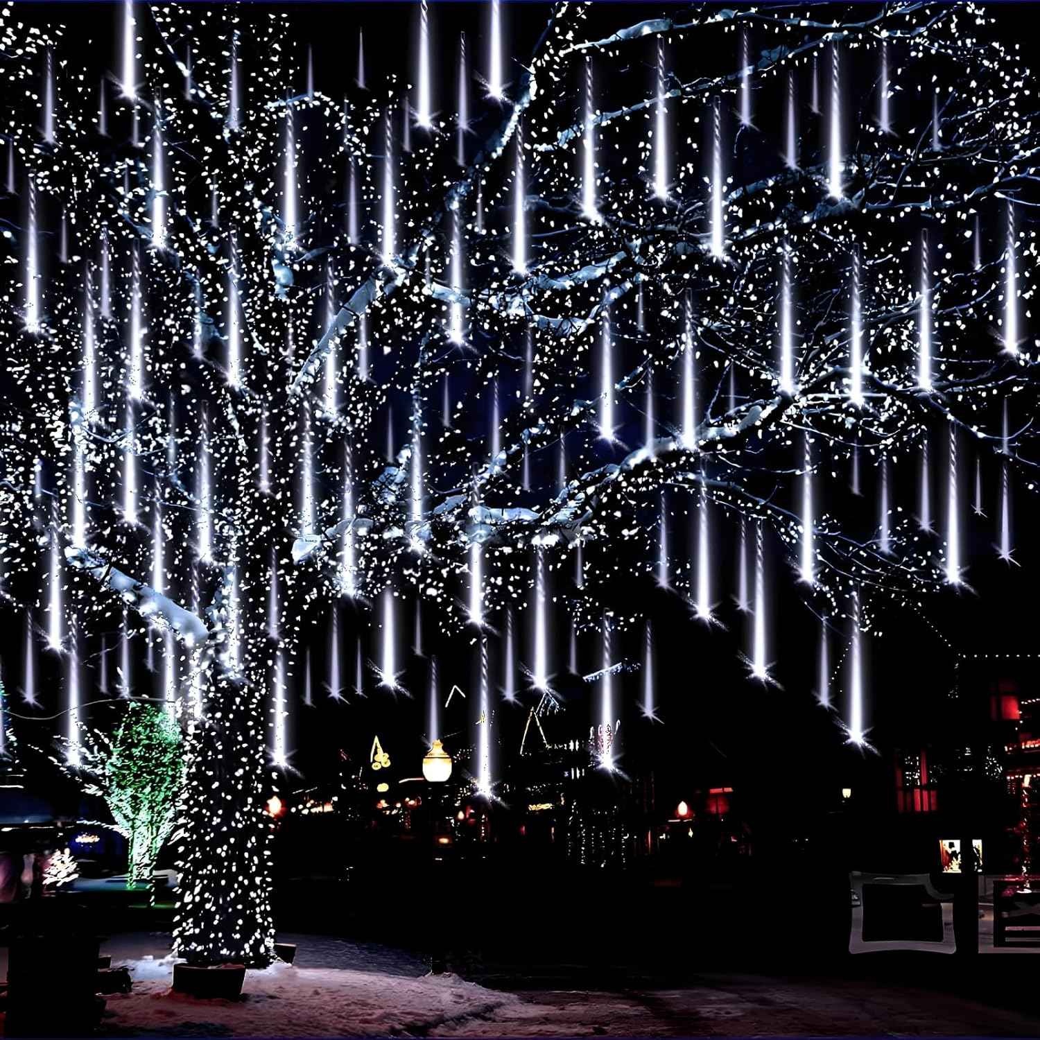 Aukora Meteor Shower Lights 192 LED Cascading Rain Light for Christmas Gift, Housewarming, and Holiday Present