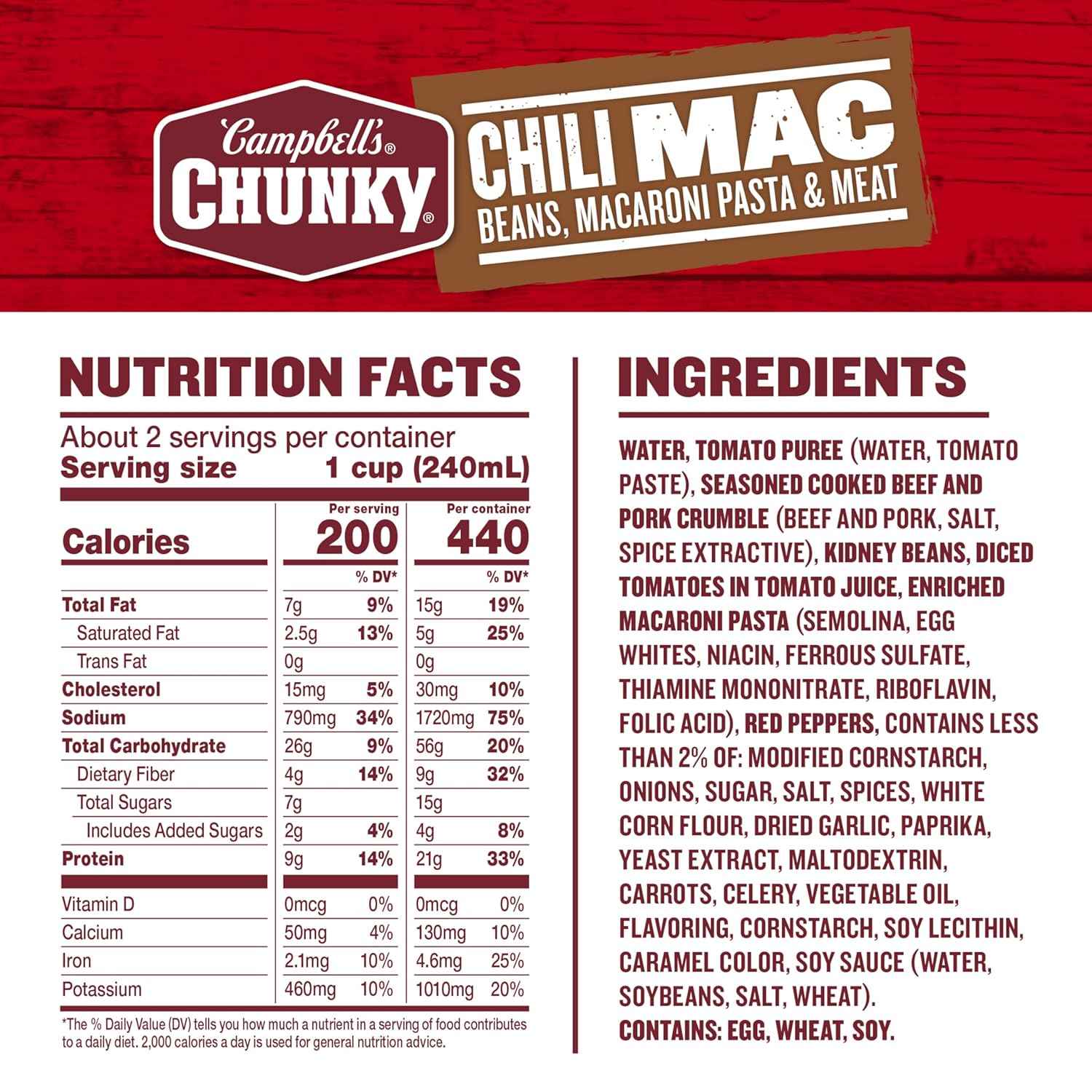 Campbell's Chunky Chili Mac, 18.8 oz Can – Mild-Tasting Pantry Meal Picky Eaters Can Enjoy at the Kitchen Table