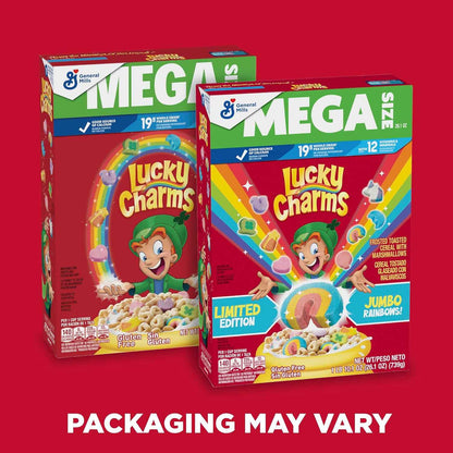 Lucky Charms Gluten Free Cereal with Marshmallows – Fun Kids Breakfast for the Family Table, Limited Edition Jumbo Rainbows, Mega 26.1 oz Box