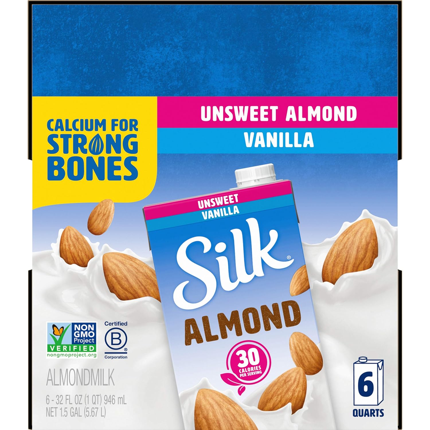 Shelf-Stable_Almond_Milk,_Unsweetened_Vanilla,_Dairy-Free,_Vegan,_Non-GMO_Project_Verified,_1_Quart_(Pack_of_6)