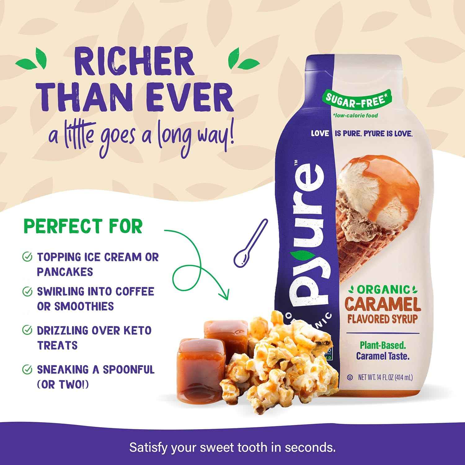 Pyure Organic Sugar-Free Caramel Syrup – Thoughtful Birthday Gift for the Health Conscious Foodie in Your Life