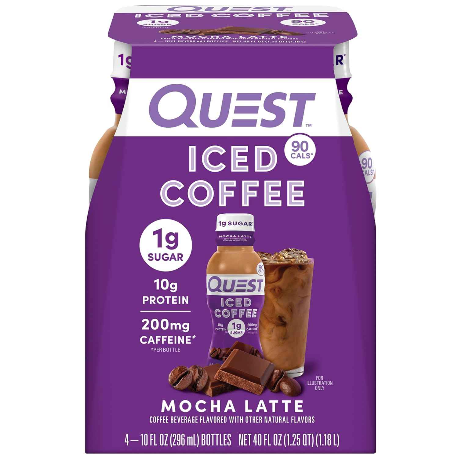Quest Nutrition Iced Coffee Low-Sugar Protein Shake for Morning Routine and Wind-Down Self-Care, 1g Sugar Mocha Latte 4-Pack