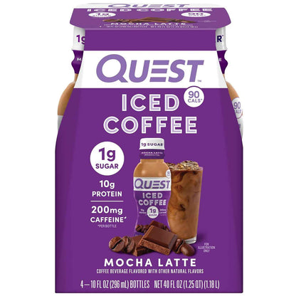 Quest Nutrition Iced Coffee Low-Sugar Protein Shake for Morning Routine and Wind-Down Self-Care, 1g Sugar Mocha Latte 4-Pack