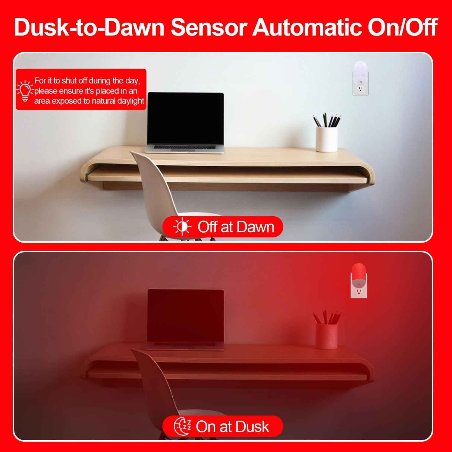 LumiRed Flameless Red Night Light for Safe Nighttime Navigation, Hallway and Bathroom Plug-in 2-Pack