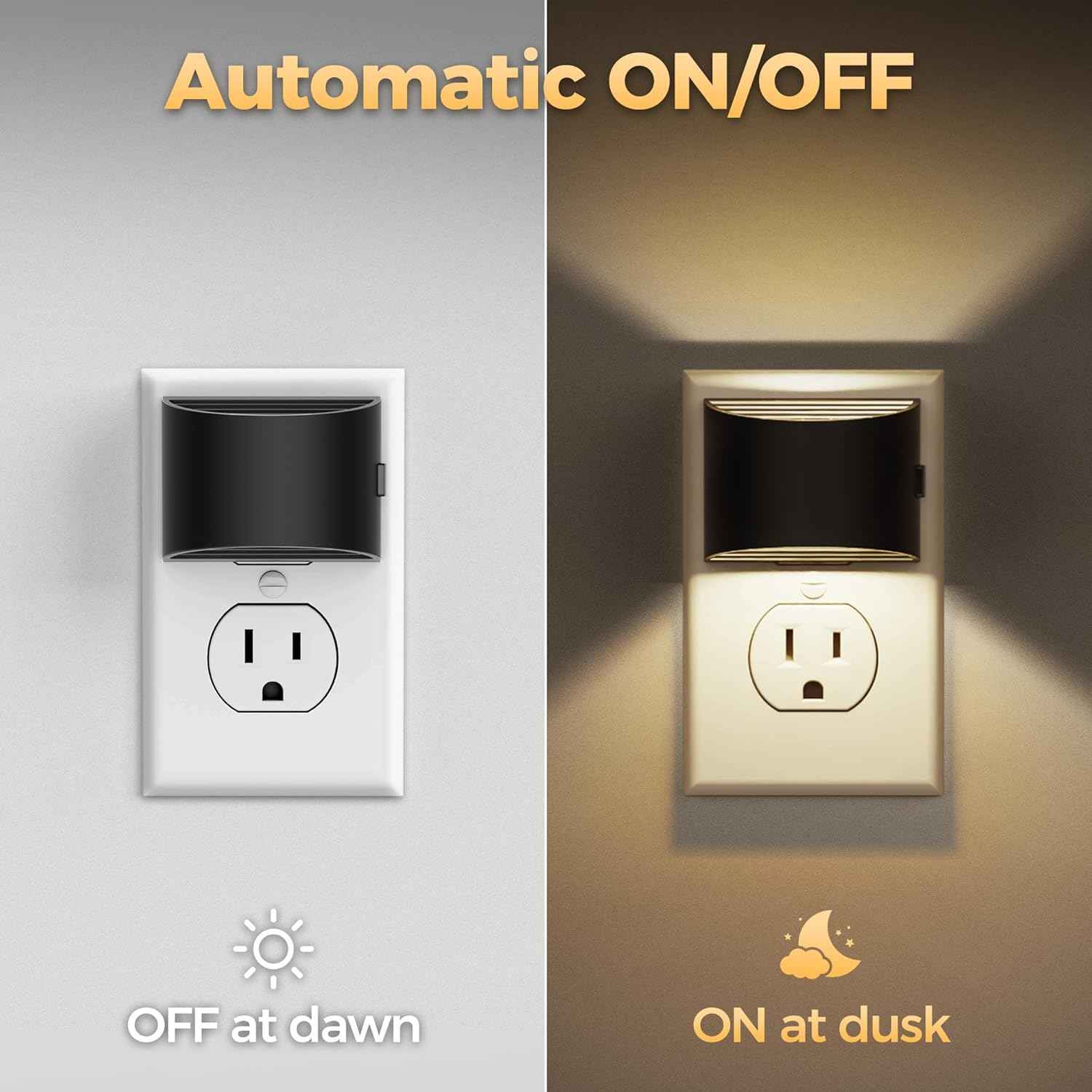 DORESshop Dusk to Dawn Night Light – Compact Side Outlet Design for Small Spaces, Effortless Ambient Light