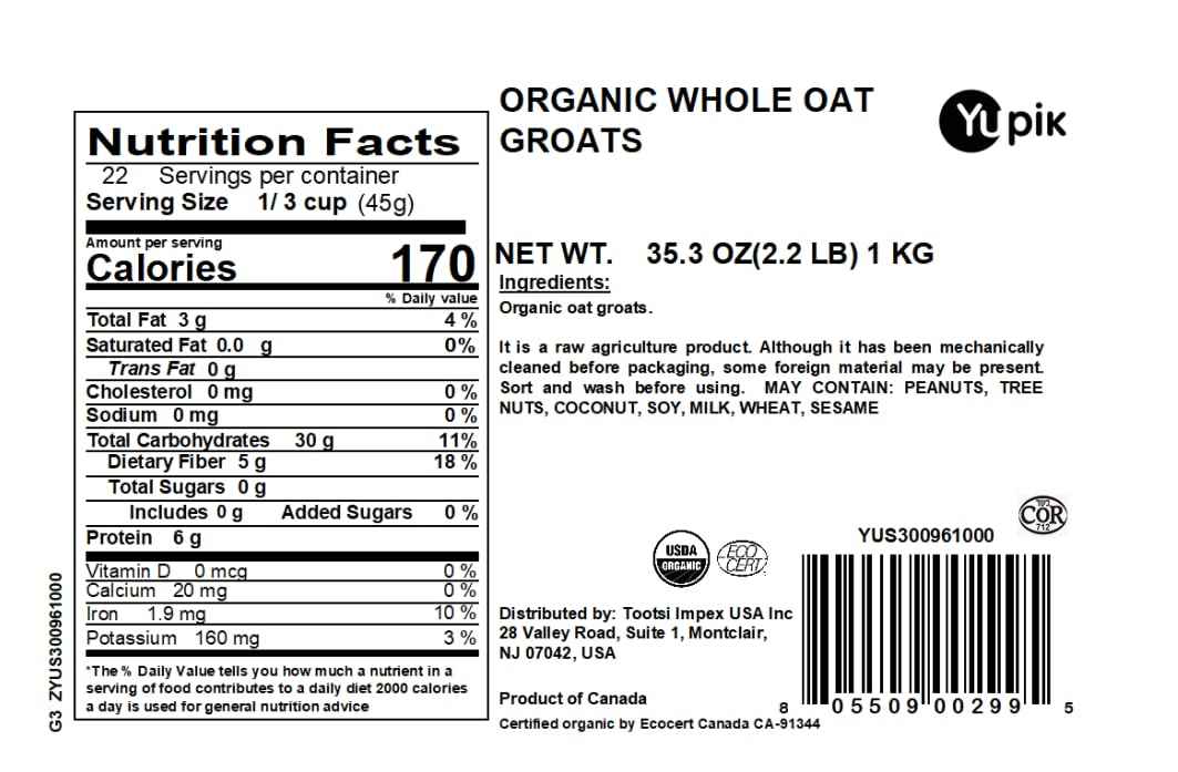 Yupik Organic Whole Oat Groats – Family Friendly Whole Grain for Kid Approved Breakfast Porridge and Muffins