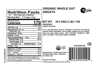 Yupik Organic Whole Oat Groats – Family Friendly Whole Grain for Kid Approved Breakfast Porridge and Muffins