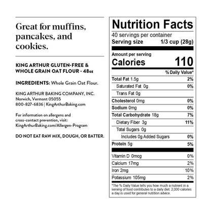 King Arthur Baking Company Gluten-Free Whole Grain Oat Flour 2.5 lbs – Nourishing Gluten-Free Baking for Sensitive Home Bakers