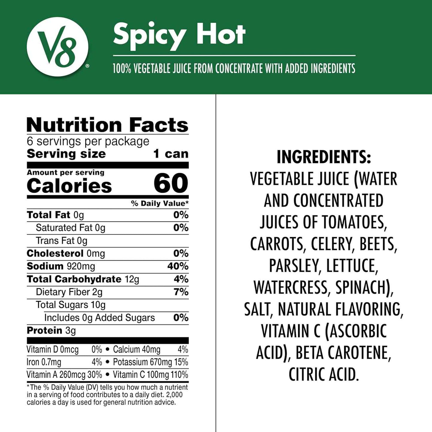 V8 Spicy Hot 100% Vegetable Juice – Clean-Label Vegetable Ritual for Bath Time and Self-Care Sundays, 24 Pack