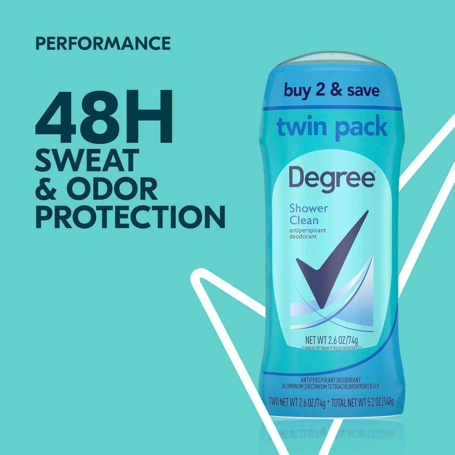 Degree Shower Clean Antiperspirant Stick for Women – Nightly Self-Care Ritual with 48-Hour Rose and Jasmine Freshness, Twin Pack 2.6 oz