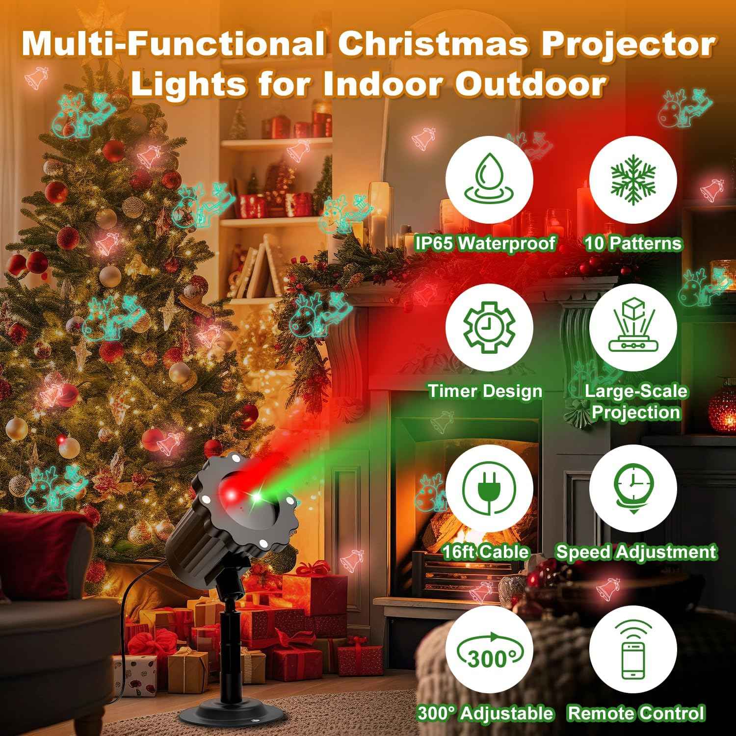 Wall Projection Holiday Lights for Cozy Home Atmosphere – LED Christmas Decor with Red and Green Moving Patterns