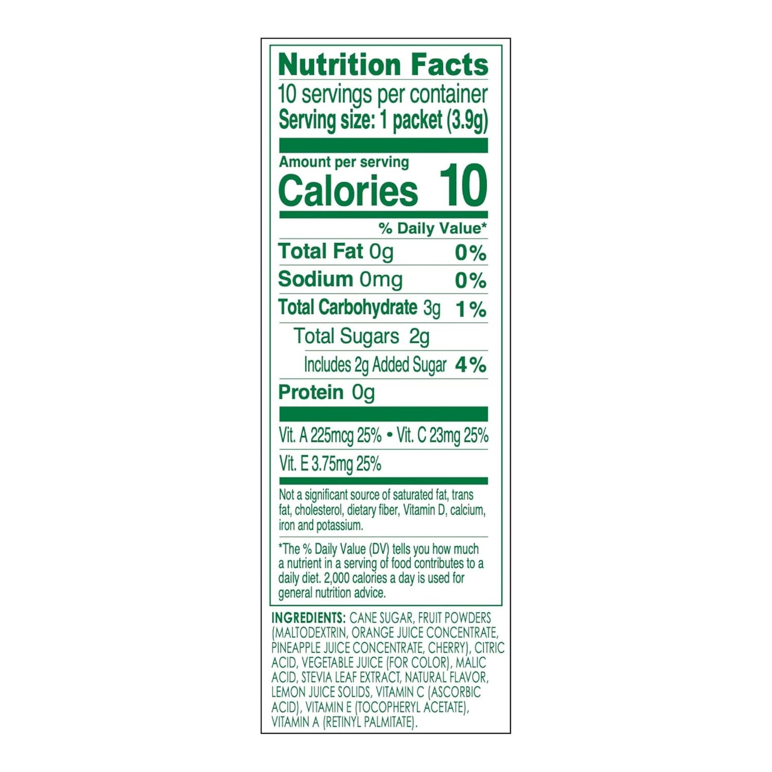 2 grams of sugar per serving sweetened with stevia and a touch of sugar